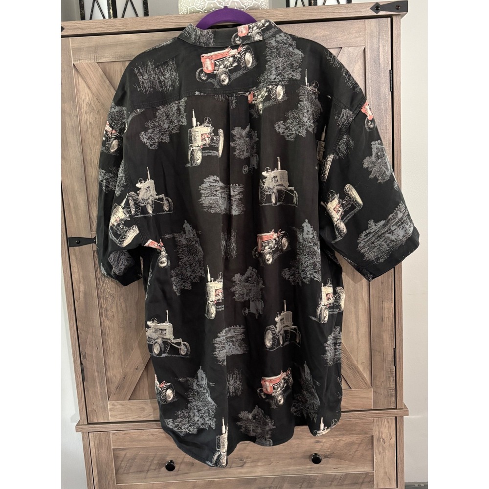 Bit & Bridle Outfitters Mens XL Black Vintage Tractor Print Cotton Button Shirt